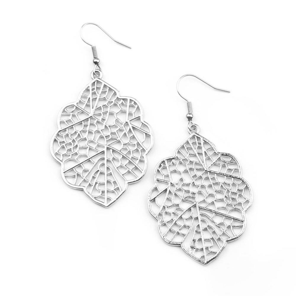Meadow Mosaic Silver Earrings Leafy Floral Paparazzi Filigree Leaf Fashion Jewel